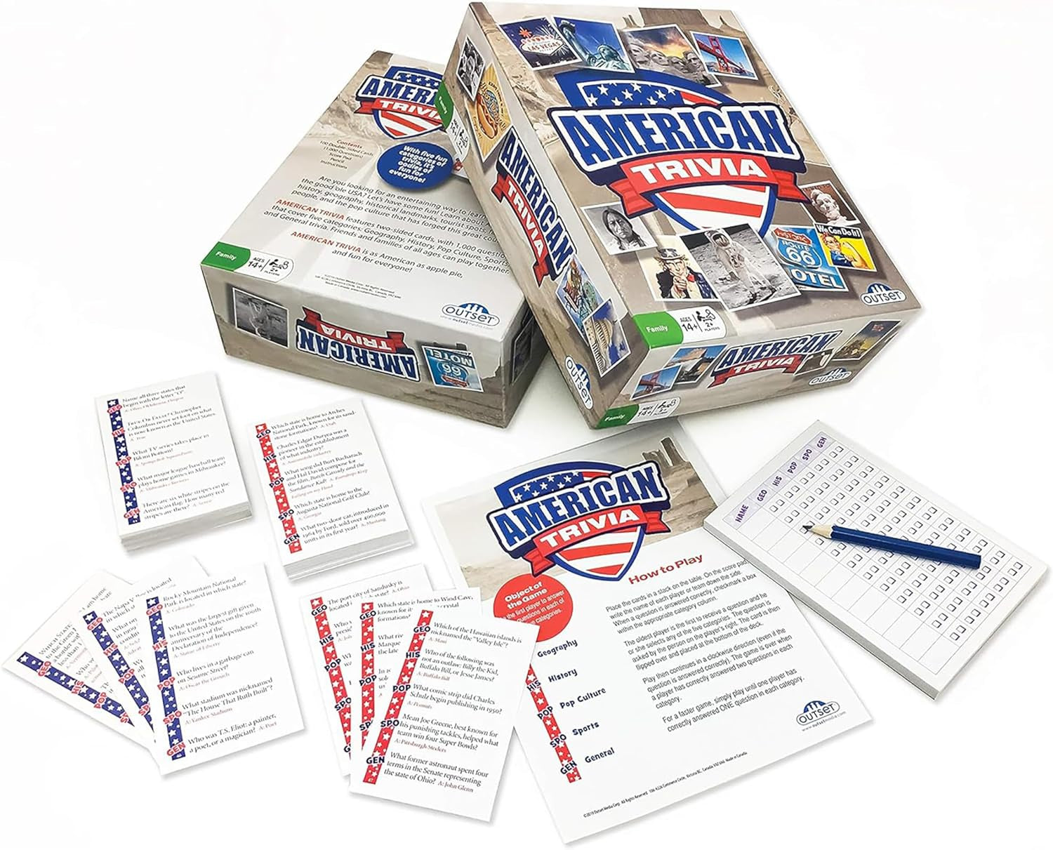 Outset Media American Trivia Game (Amazon Exclusive) – 5 Categories to Choose from and 1,000 Questions – for Ages 14 and Up