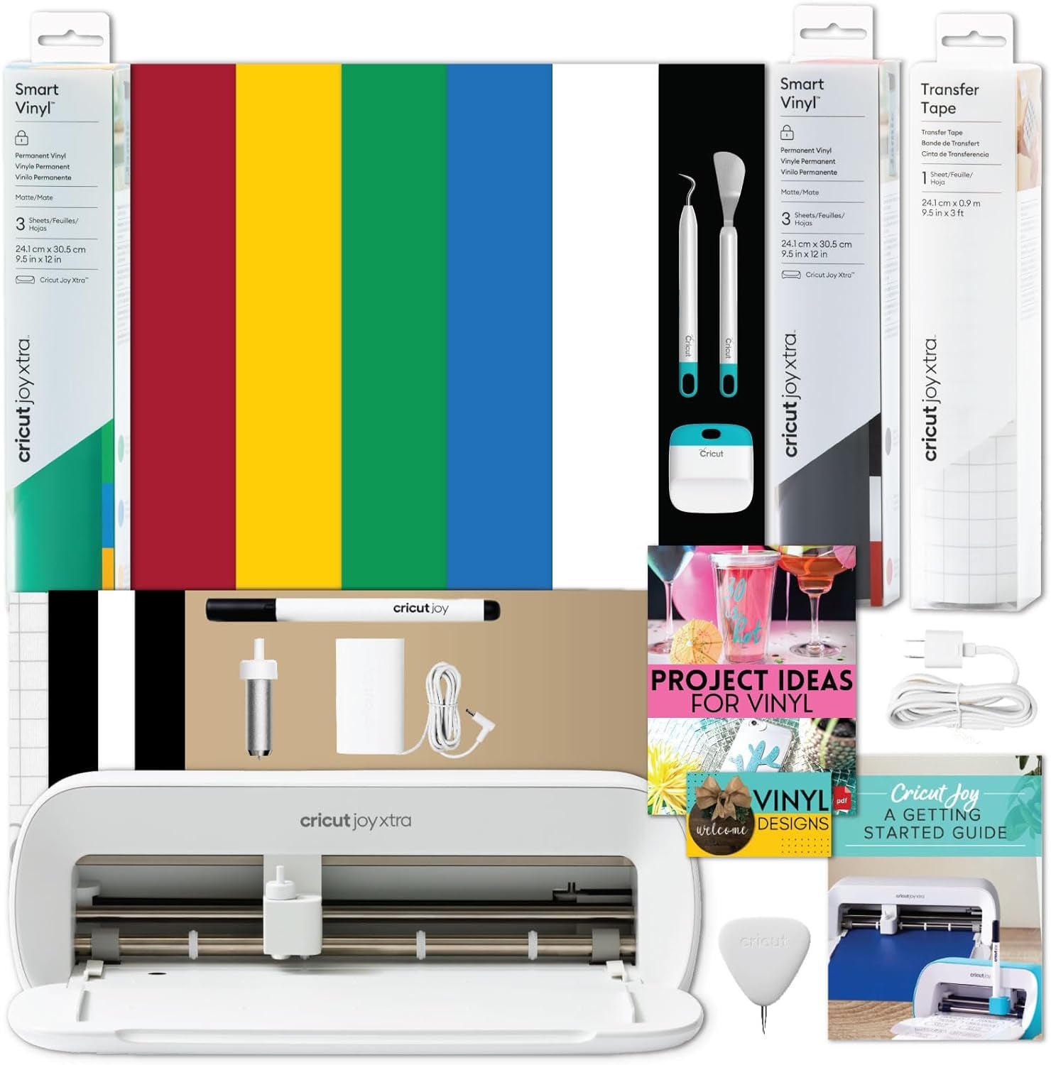 Joy Machine Rainbow Permanent Vinyl, Starter Tool Set & Transfer Tape Bundle - a Smart Compact Tool for Customized Crafts, Cards, Home Décor Projects and Decals (Ios Android Windows)