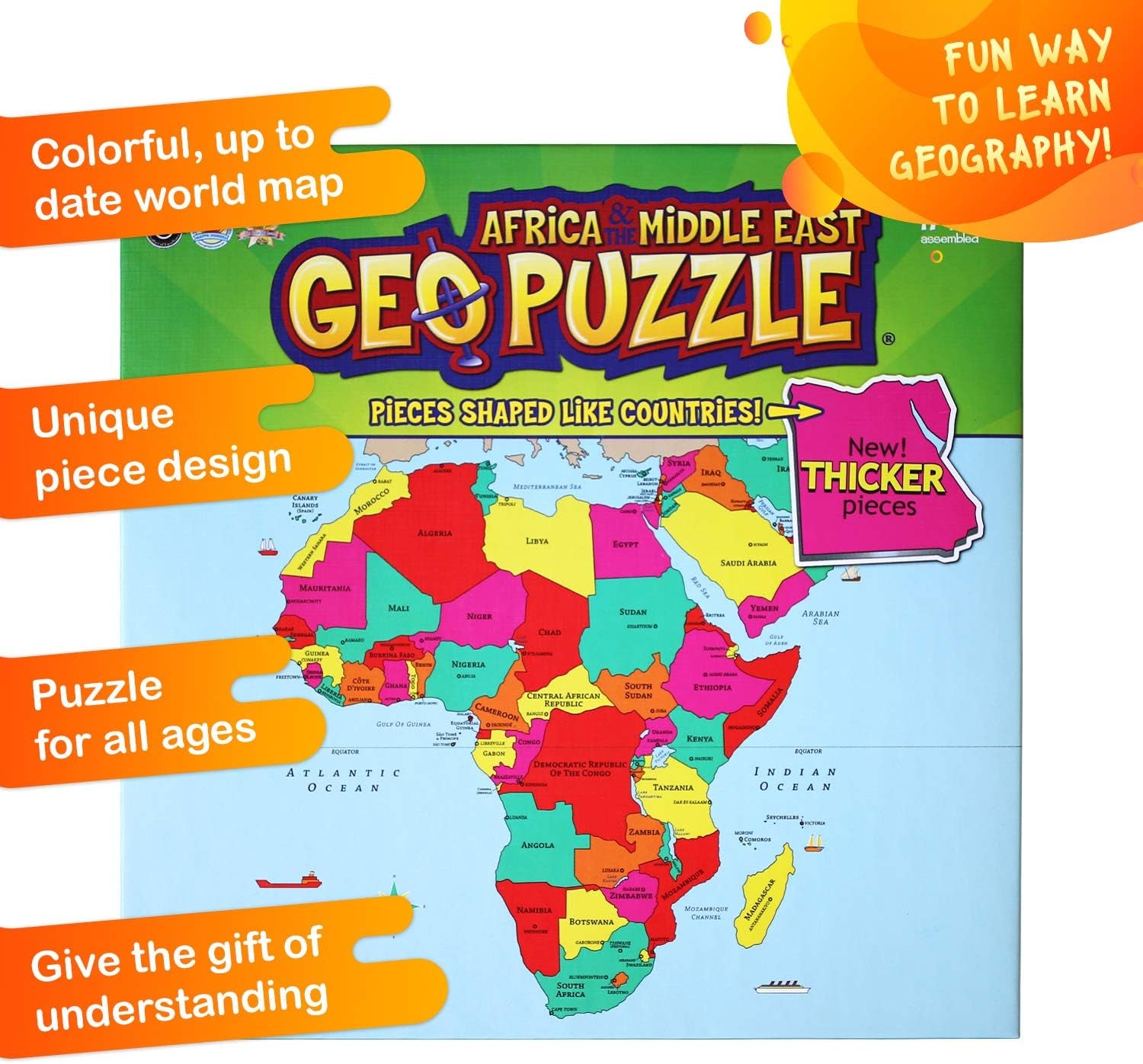 — Geopuzzle Africa and the Middle East — Educational Kid Toys for Boys and Girls, 65 Piece Geography Jigsaw Puzzle, Jumbo Size Kids Puzzle — Ages 4 and Up