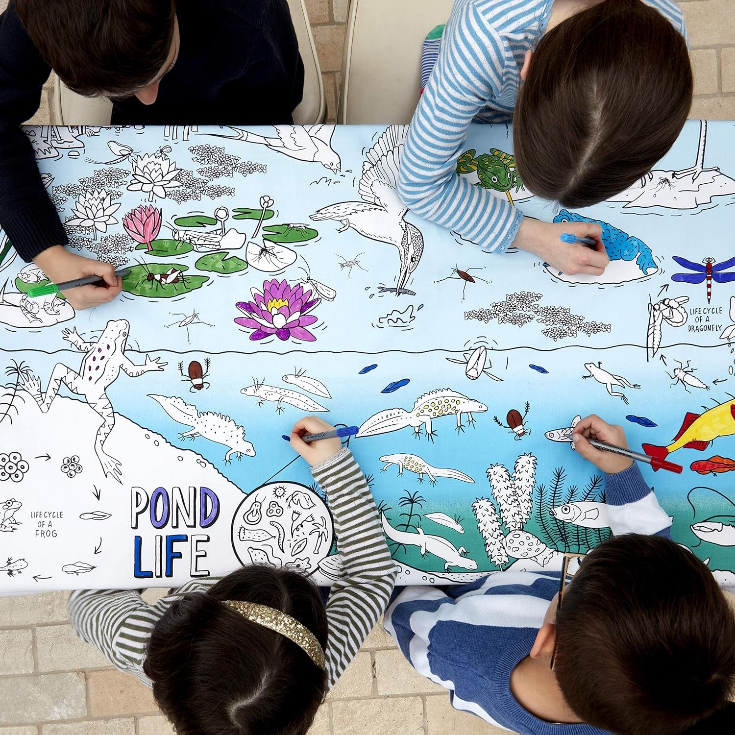 World Map Kid'S Coloring Tablecloth - Color Your Own Map of the World - Educational Geography Learning Activity for Children with Washable Felt Tip Fabric Markers - 50X33In