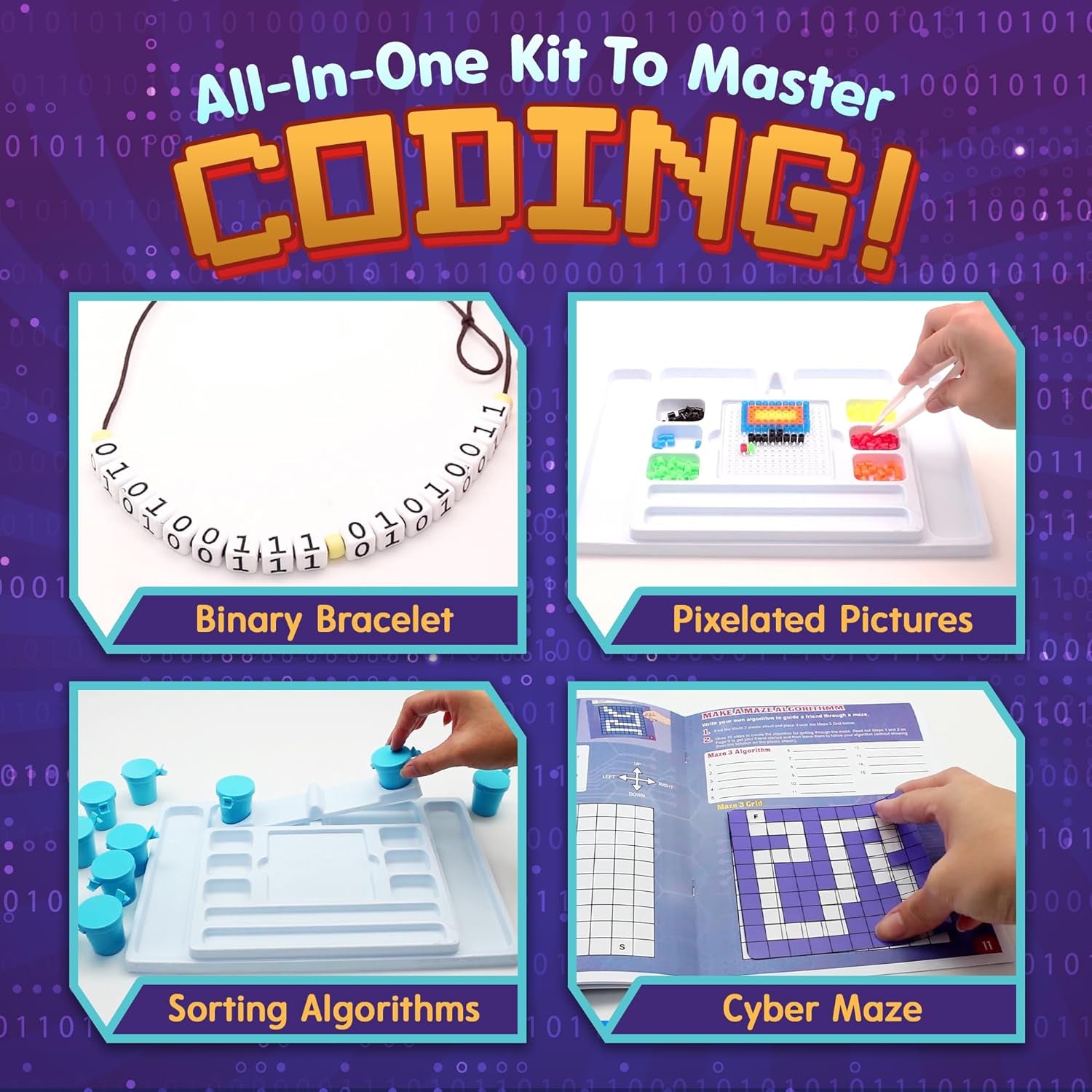 Playz My First Coding & Computer Science Kit - Learn about Binary Codes, Encryption, Algorithms & Pixelation through Fun Puzzling Activities without Using a Computer for Boys, Girls, Teenagers, Kids