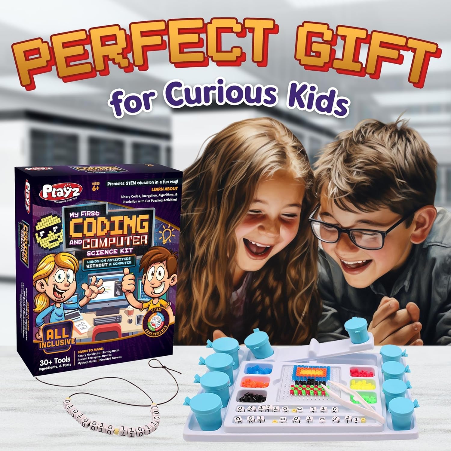 Playz My First Coding & Computer Science Kit - Learn about Binary Codes, Encryption, Algorithms & Pixelation through Fun Puzzling Activities without Using a Computer for Boys, Girls, Teenagers, Kids