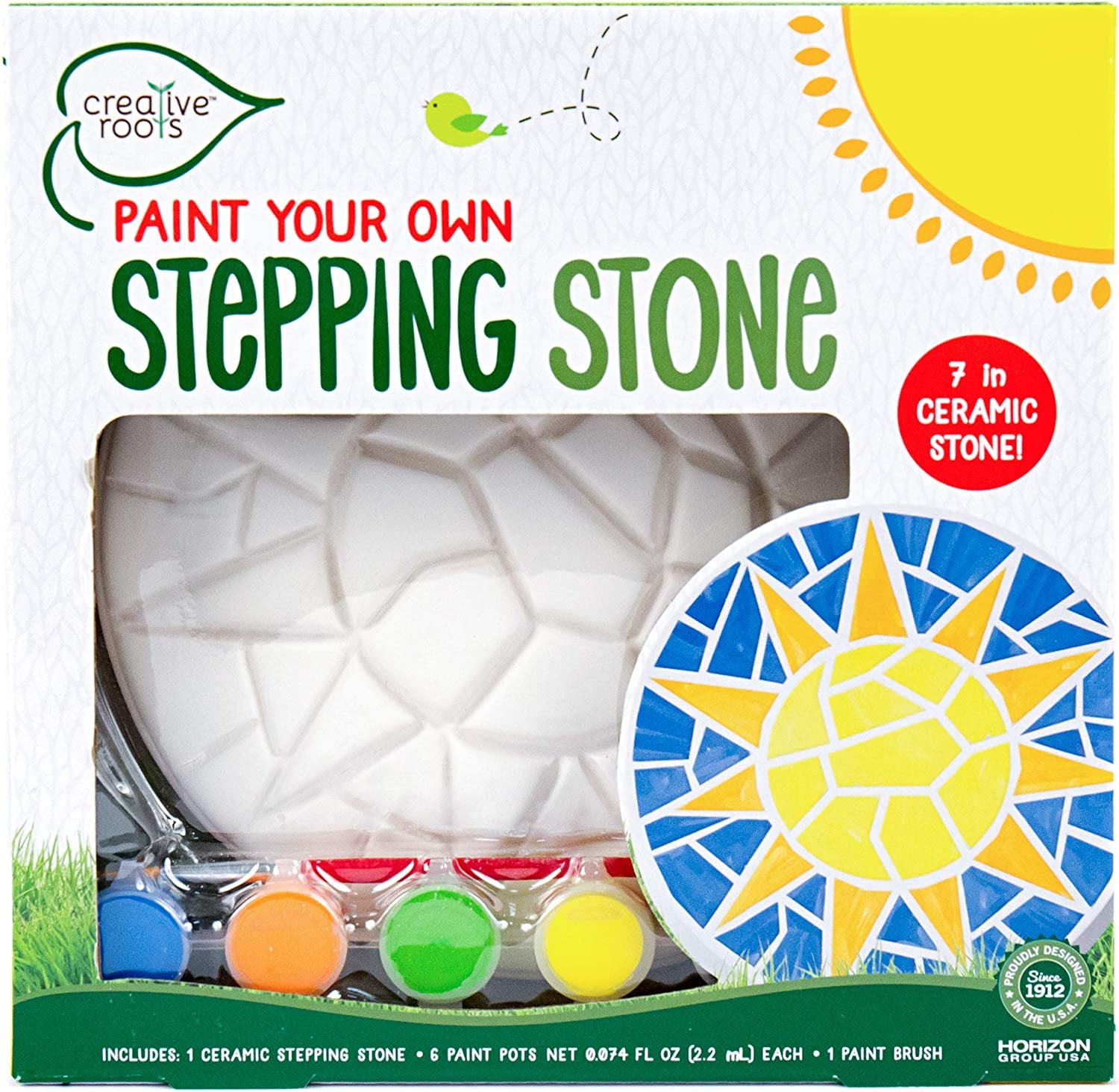 Creative Roots Mosaic Turtle DIY Stepping Stone Kit, Includes Ceramic Stone & 6 Vibrant Paints for Kids Ages 8+