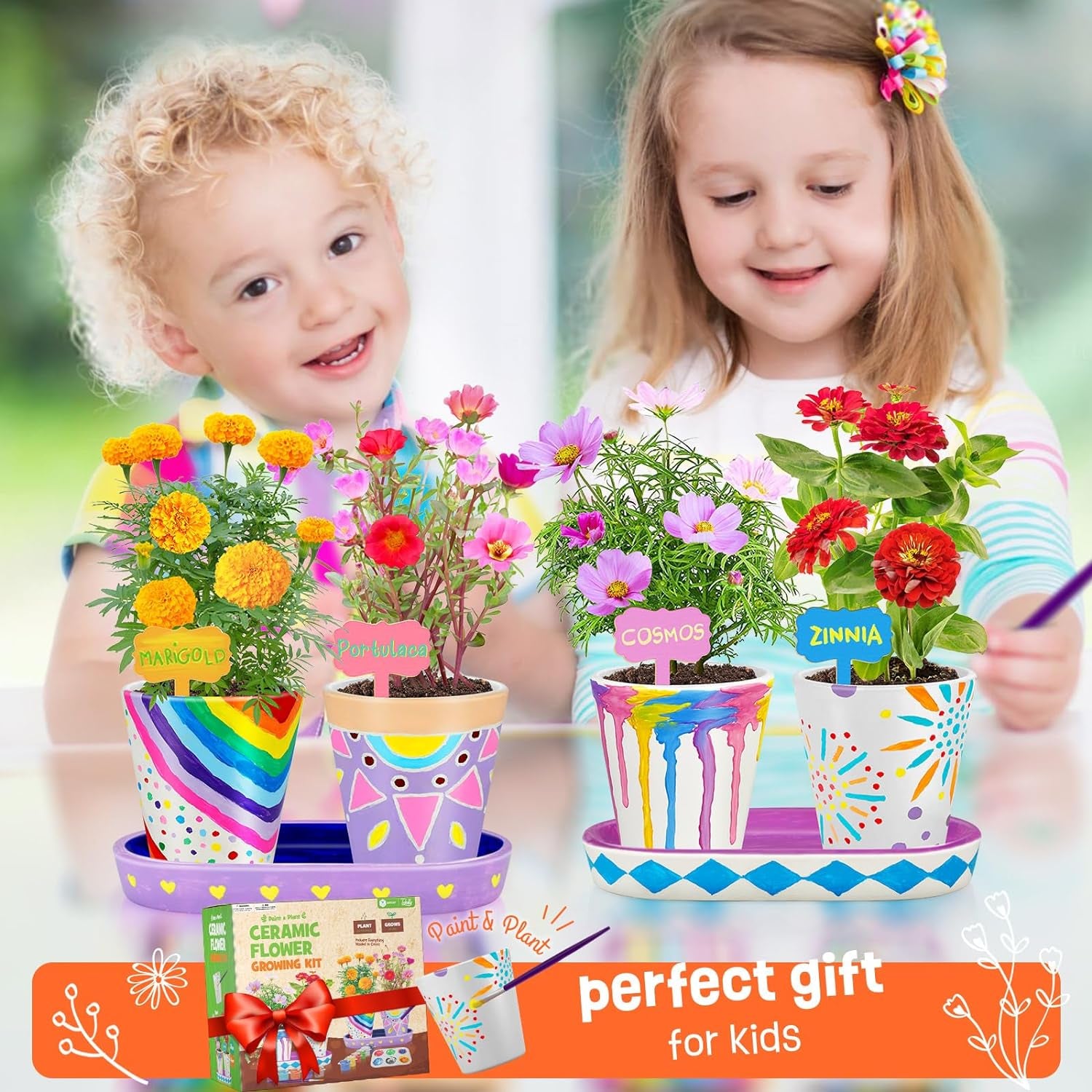 4 Set Paint & Plant Flower Gardening Kit - Gifts for Girls Ages 8-12, Arts and Crafts for Kids Ages 8-12, Kids Gardening Set, Craft Toys Birthday Gifts for Girls Boys Ages 4 5 6 7 8 9 10 11 12