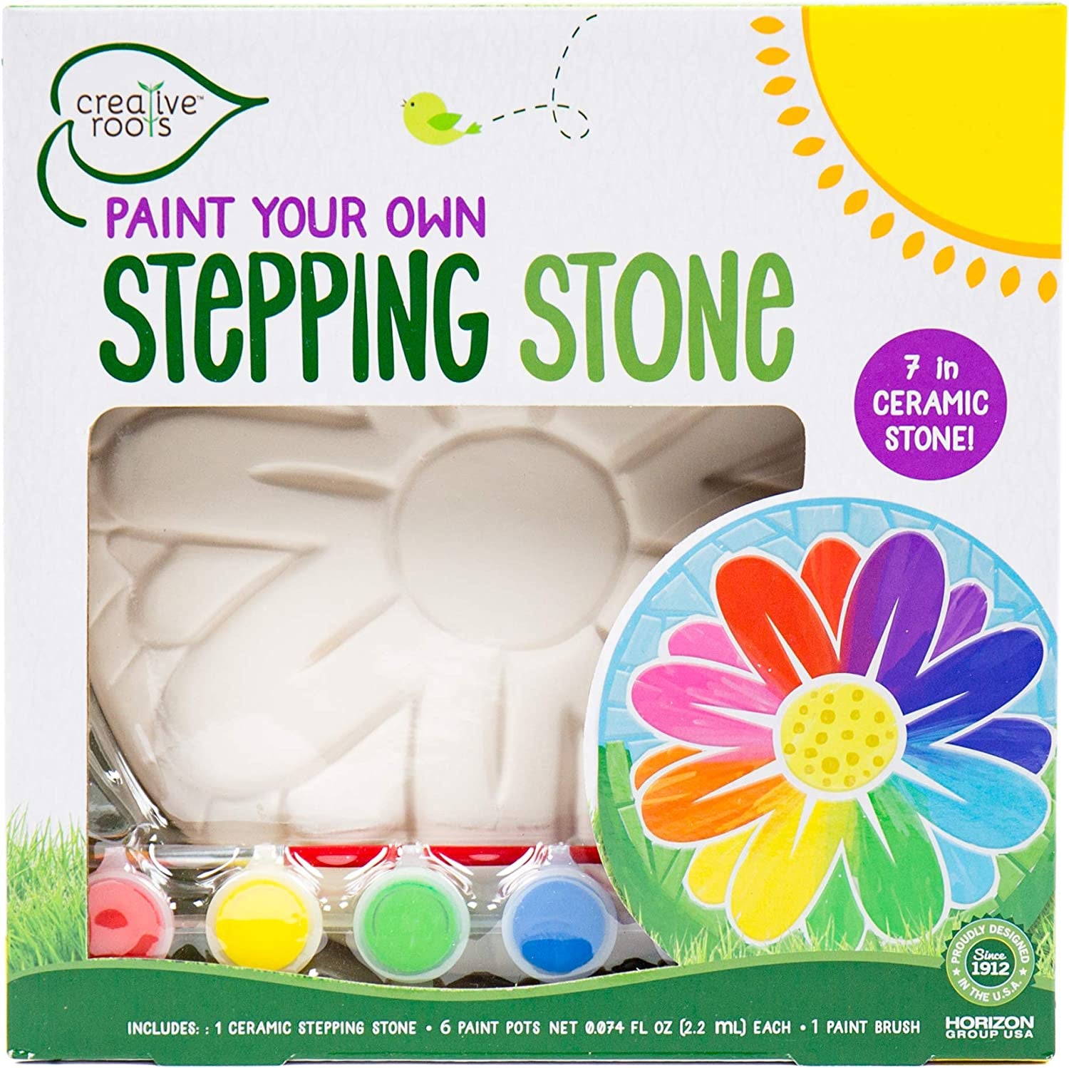 Creative Roots Mosaic Turtle DIY Stepping Stone Kit, Includes Ceramic Stone & 6 Vibrant Paints for Kids Ages 8+