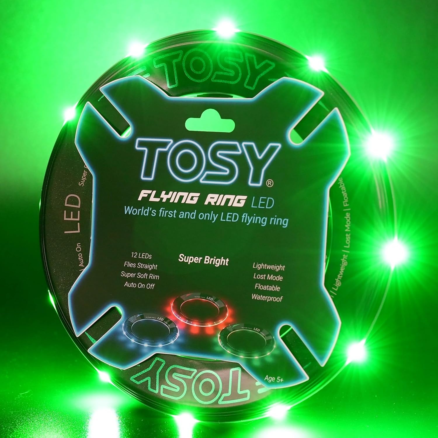 Flying Ring - 12 Leds, Super Bright, Soft & Photoluminescent Rim, Auto Light Up, Safe, Waterproof, Lightweight Frisbee, Cool Fun Birthday, Camping & Outdoor/Indoor Gift Toy for Boys/Girls/Kids