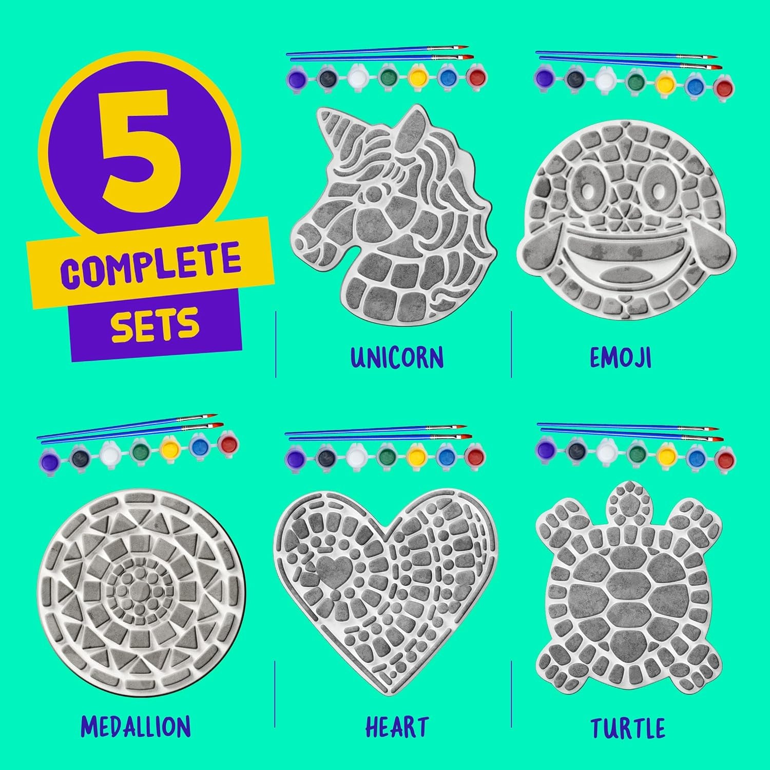 Stepping Stones Painting Kit for Kids - Outdoor Crafts - Paint 5 Garden Stone - Unicorn Craft Kits for Boys, Girls Ages 6-12 - Gifts for Boy, Girl Age 6, 7, 8, 9, 10 + Year Old - Summer Gift Ideas