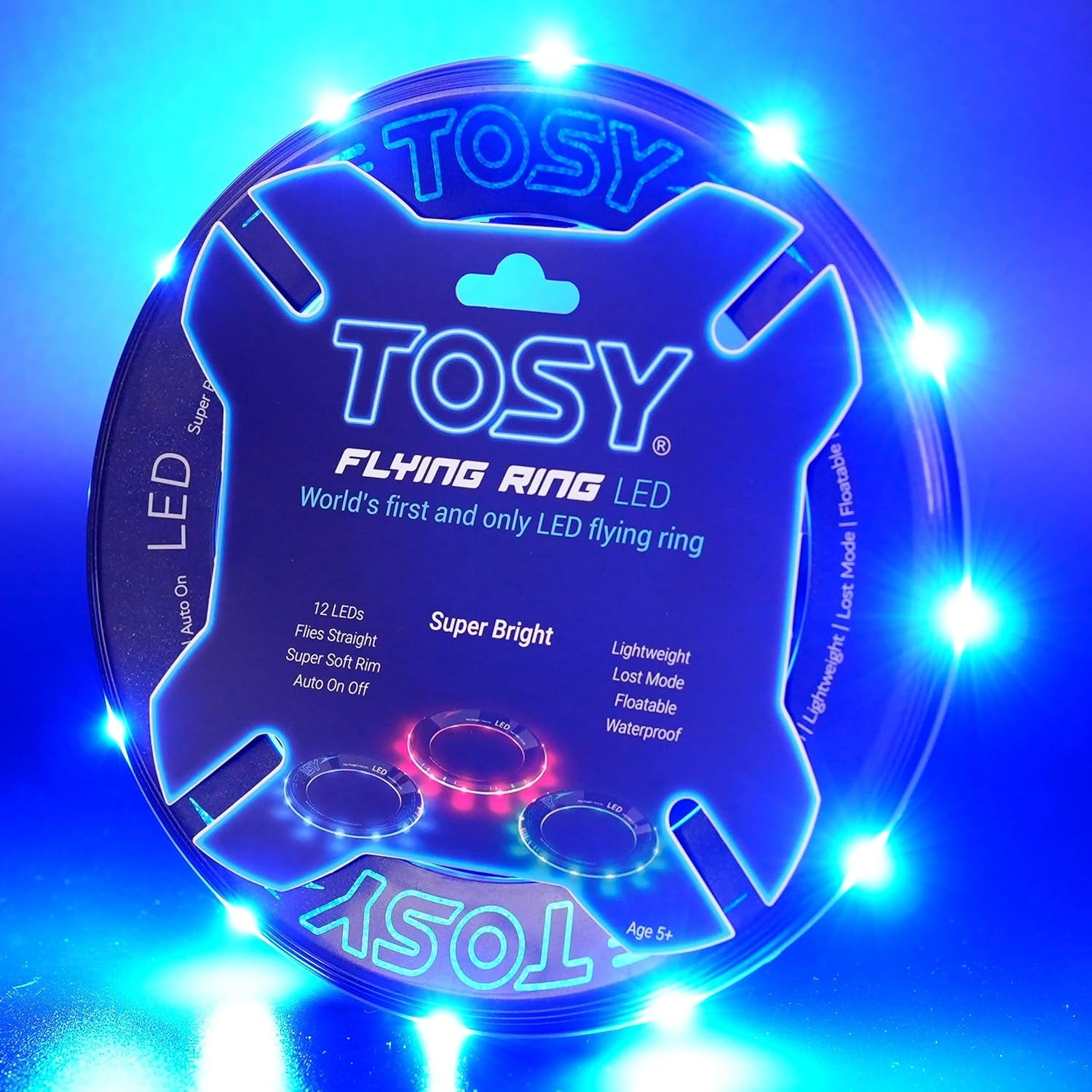 Flying Ring - 12 Leds, Super Bright, Soft & Photoluminescent Rim, Auto Light Up, Safe, Waterproof, Lightweight Frisbee, Cool Fun Birthday, Camping & Outdoor/Indoor Gift Toy for Boys/Girls/Kids