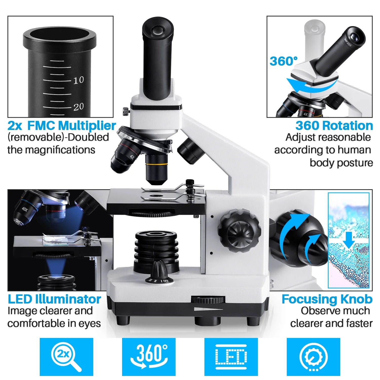 100X-2000X Microscope, Compound Microscope Powerful Biological Microscope for Kids Adult with Slides Set