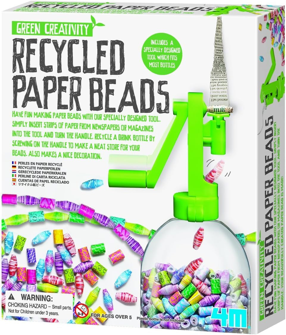 4M Green Creativity Recycled Paper Beads Kit - Arts & Crafts Upcycle Decorative Jewelry Art Gift for Kids & Teens, Boys & Girls Small