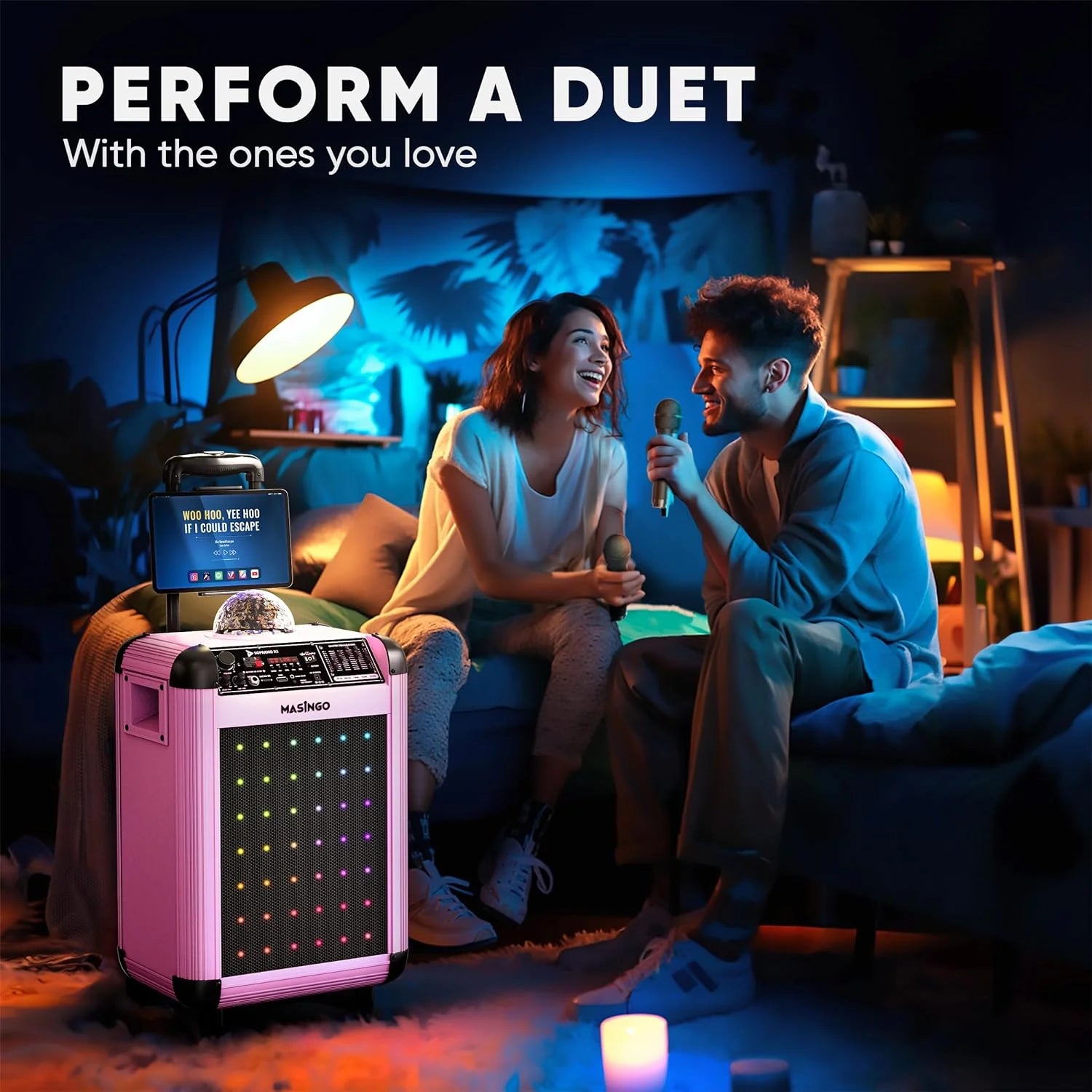 Karaoke Machine for Adults & Kids with 2 UHF Wireless Microphones - Portable Singing PA Speaker System W/Two Bluetooth Mics, Party Lights, Lyrics Display Holder & TV Cable - Soprano X1 Pink