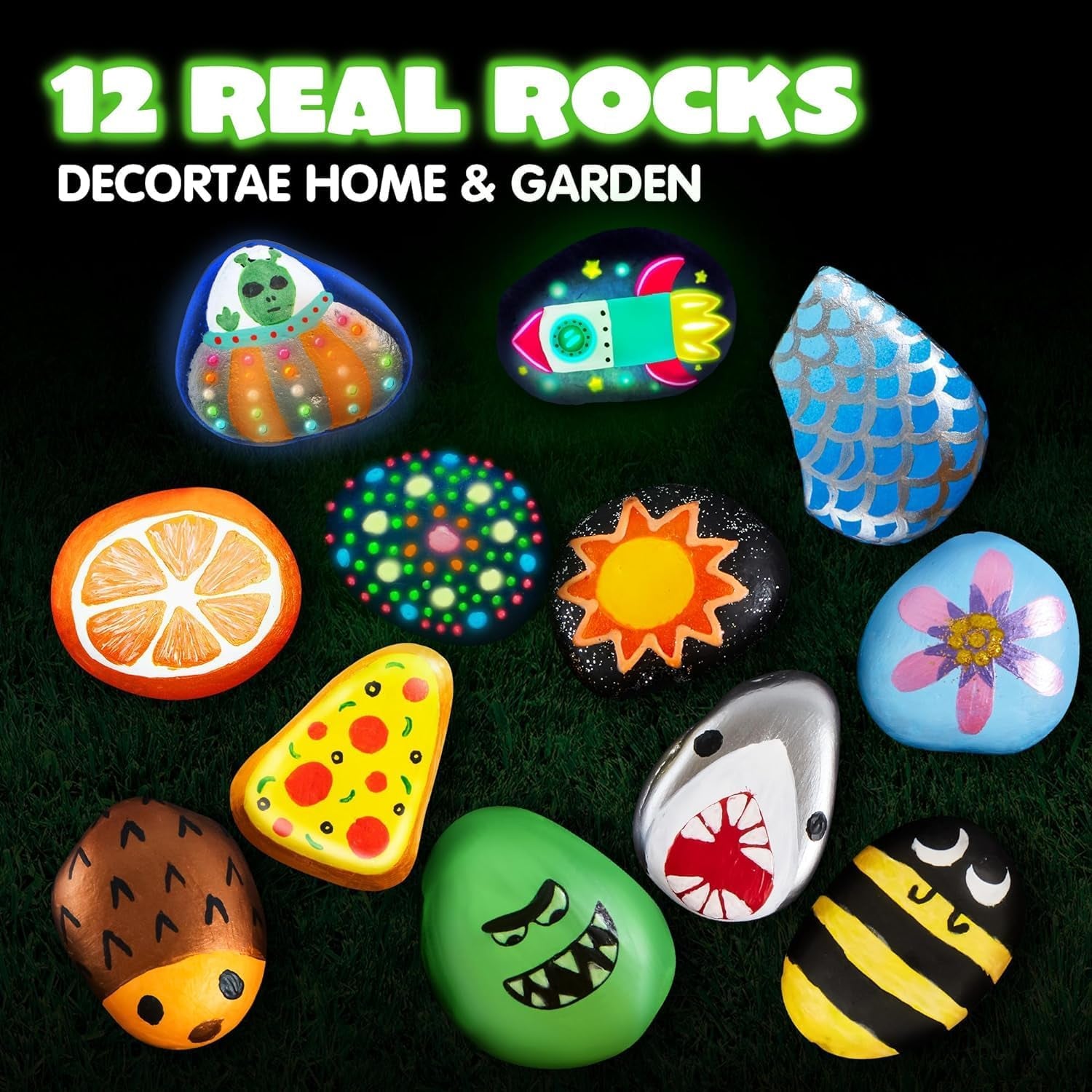 JOYIN 12 Rock Painting Kit- Glow in the Dark, 43 Pcs Arts and Crafts for Kids Ages 6-12, Art Supplies with 18 Paints, Kids Craft Paint Kits, Arts & Craftstoy for Boys Girls Birthday Party Gift