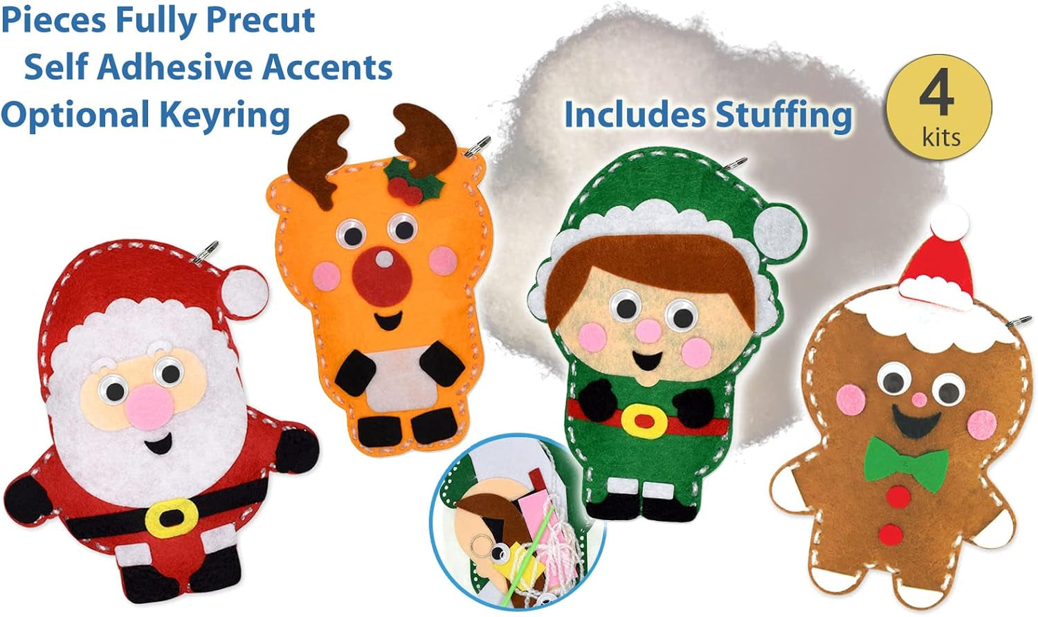 4 Pk Kids Sewing Crafts Stuffed Animals Sewing Kit Sewing Kit for Kids Beginner Crafts for Kids DIY Kit Christmas Crafts for Kids Felt Animals Sewing for Beginners My First Sewing Kit for Kids