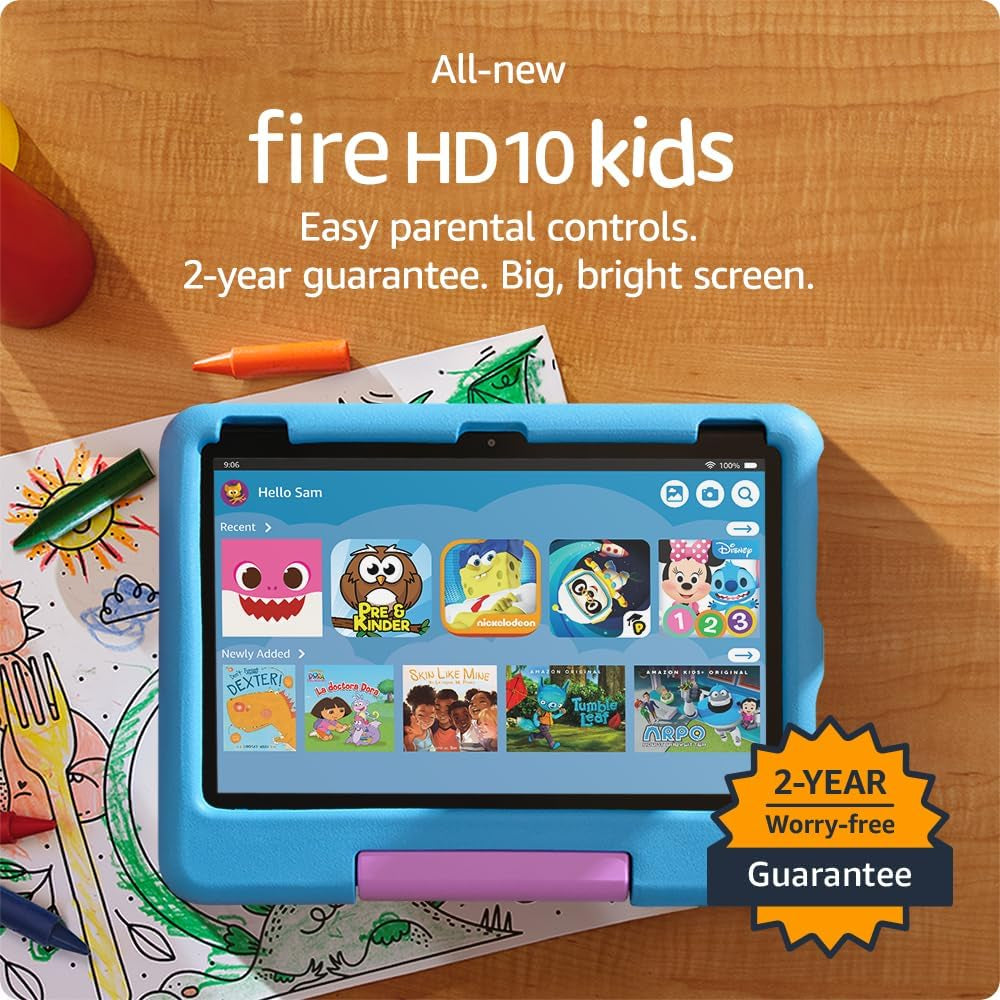 Amazon Fire 10 HD Kids Tablet- 2023, Ages 3-7 | Bright 10.1" HD Screen with Ad-Free Content and Parental Controls Included, 13-Hr Battery, 32 GB, Pink