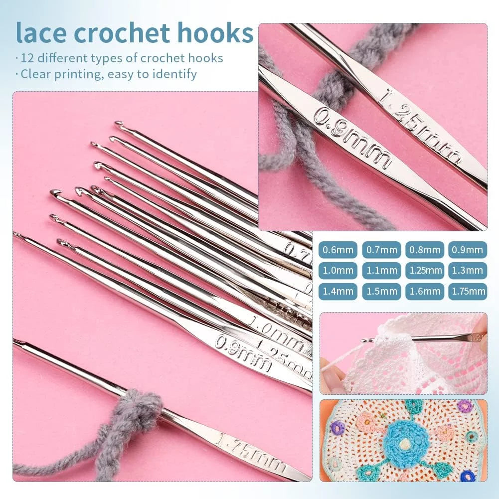 Complete Crochet Kit for Beginners,130 Pcs Crochet Kit Including Crochet Yarn, Ergonomic Crochet Hooks, and Crochet Accessories in Hangable Storage Bag