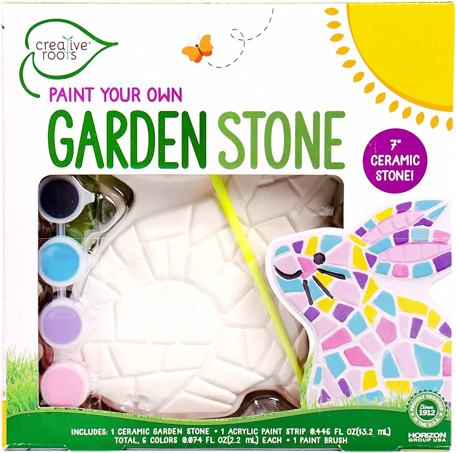 Creative Roots Mosaic Turtle DIY Stepping Stone Kit, Includes Ceramic Stone & 6 Vibrant Paints for Kids Ages 8+