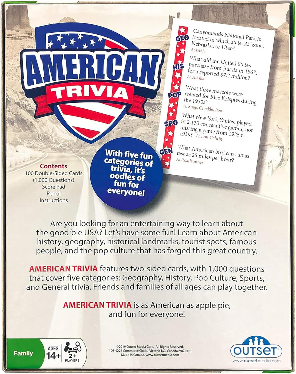 Outset Media American Trivia Game (Amazon Exclusive) – 5 Categories to Choose from and 1,000 Questions – for Ages 14 and Up