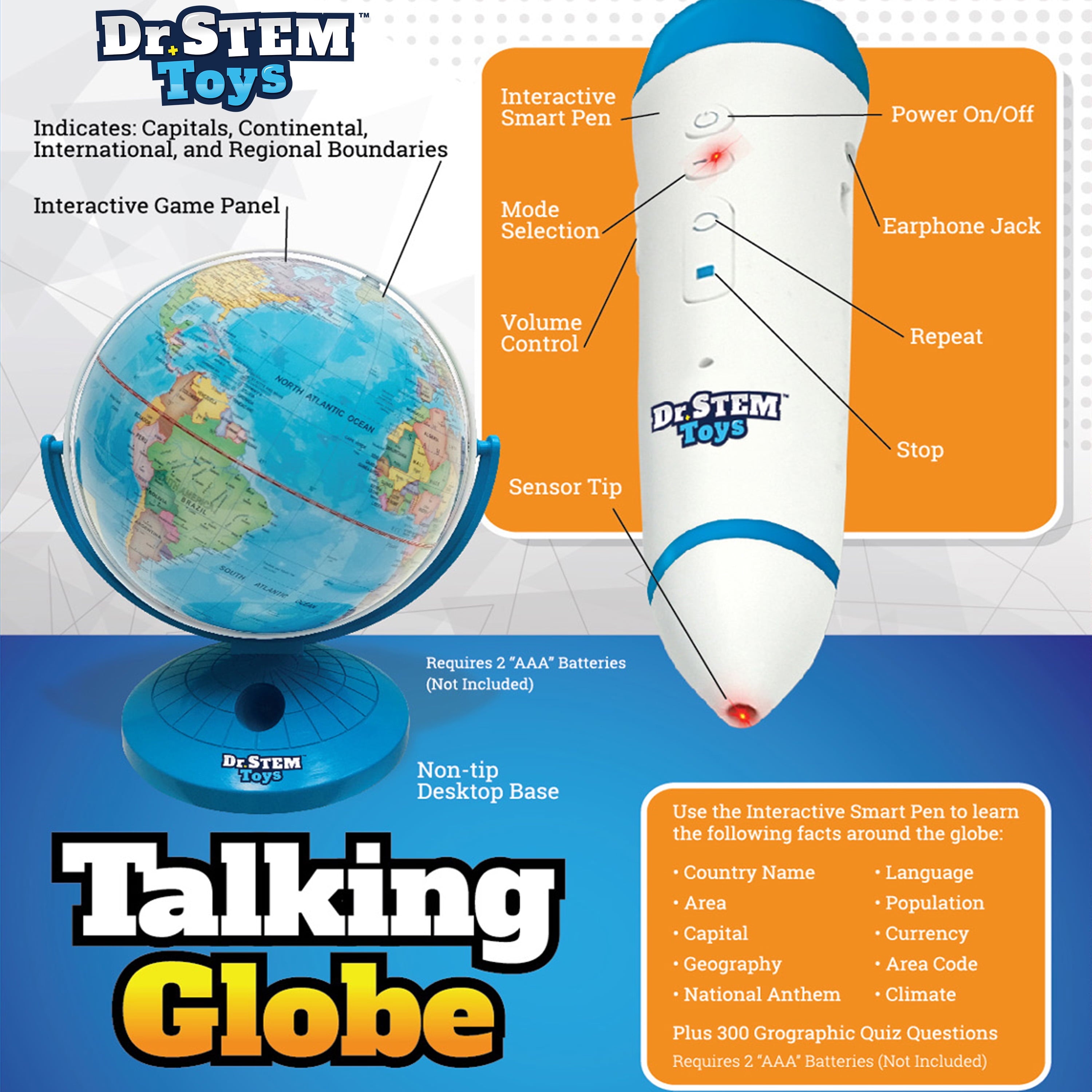 Talking World Globe with Interactive Stylus Pen and Stand