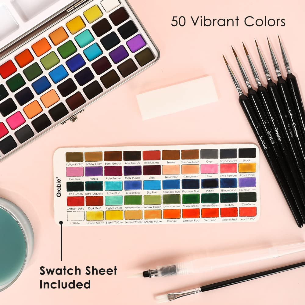 Watercolor Paint Set, Great for Painting, 50 Colors, Detail Paint Brush Included, Art Supplies, for Artists, Amateur Hobbyists and Painting Lovers