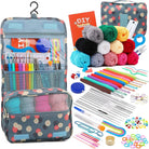 Complete Crochet Kit for Beginners,130 Pcs Crochet Kit Including Crochet Yarn, Ergonomic Crochet Hooks, and Crochet Accessories in Hangable Storage Bag