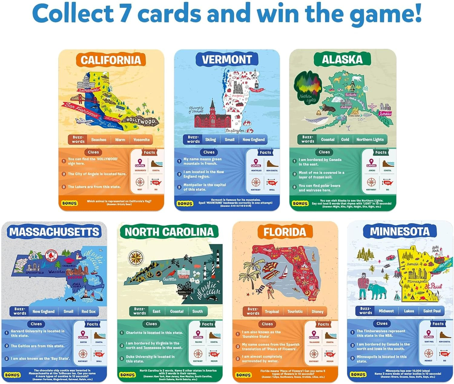 Card Game - Guess in 10 States of America, Educational Travel Toys for Boys, Girls, and Kids Who Love Board Games, Geography and History, Gifts for Ages 8, 9, 10 and Up