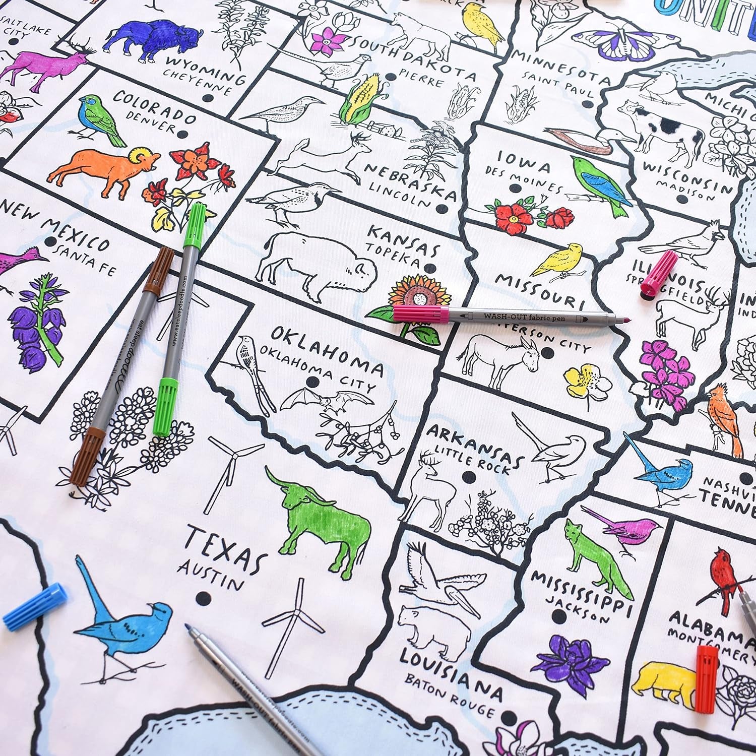 World Map Kid'S Coloring Tablecloth - Color Your Own Map of the World - Educational Geography Learning Activity for Children with Washable Felt Tip Fabric Markers - 50X33In