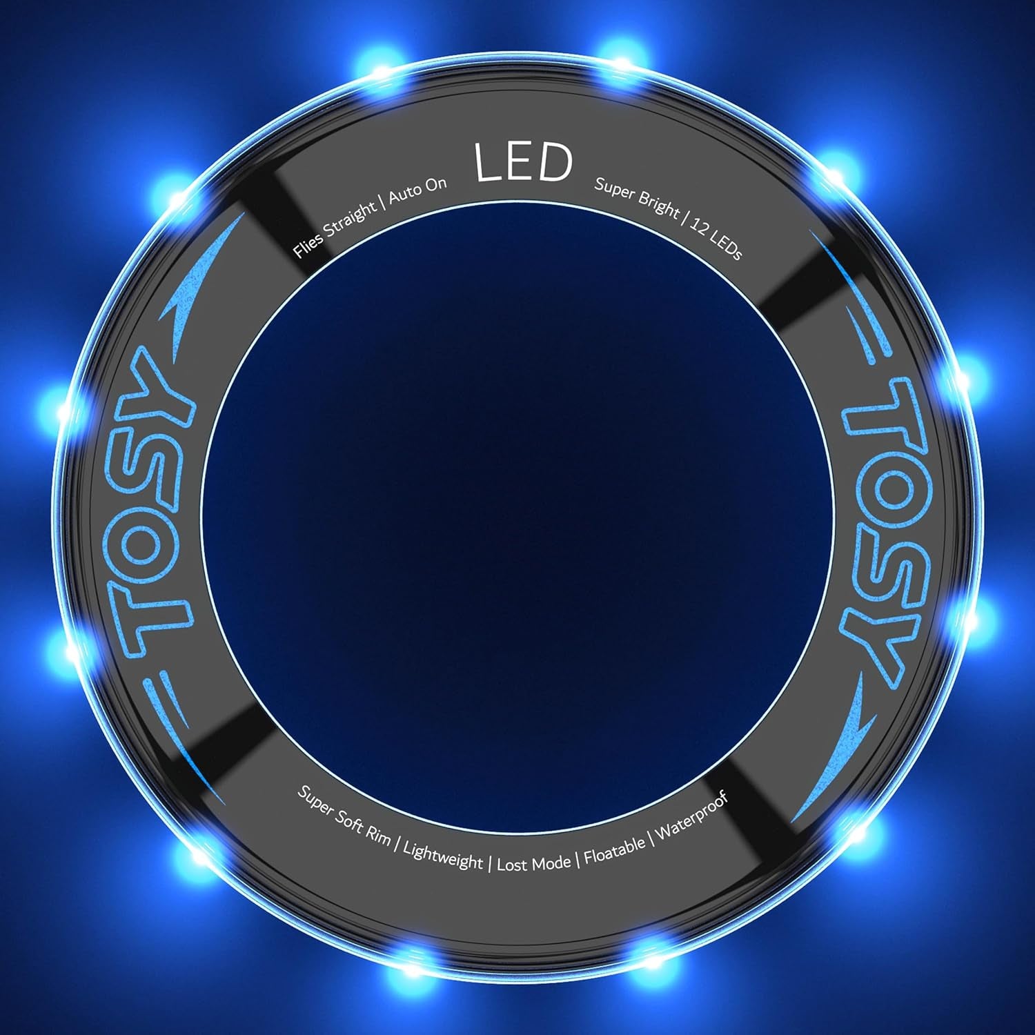 Flying Ring - 12 Leds, Super Bright, Soft & Photoluminescent Rim, Auto Light Up, Safe, Waterproof, Lightweight Frisbee, Cool Fun Birthday, Camping & Outdoor/Indoor Gift Toy for Boys/Girls/Kids