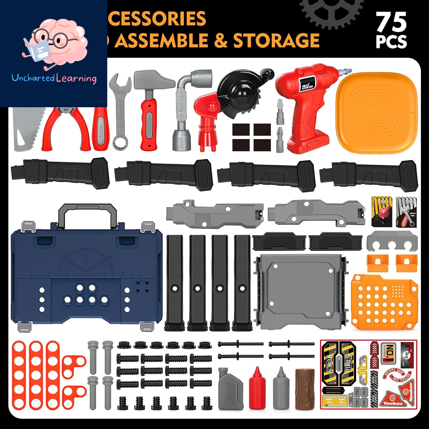 Kids Tool Bench Set with Electric Drill and Chair,Construction Workbench Toys for Toddlers 3-5,Kids Tool Play Set,Multifunctional Transformable Toolbox,Boy Gift for 3 4 5 Years Old