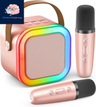 Karaoke Machine for Kids Adults, Portable Bluetooth Mini Karaoke Microphone Singing Speaker with 2 Wireless Mic and Light,Toys for All Smartphones,Birthday, Family,Home Party (Rose Gold)