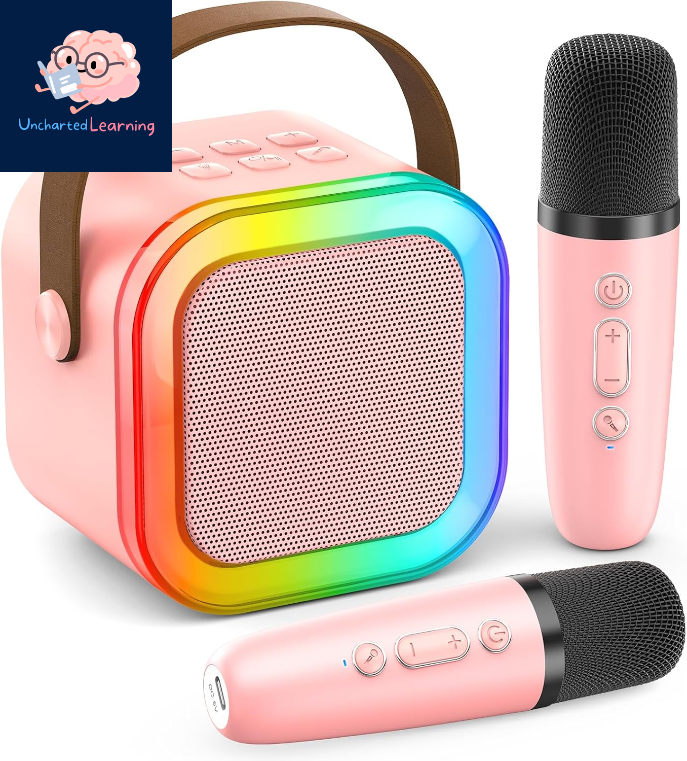 Karaoke Machine for Kids Adults, Portable Bluetooth Mini Karaoke Microphone Singing Speaker with 2 Wireless Mic and Light,Toys for All Smartphones,Birthday, Family,Home Party (Rose Gold)