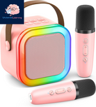 Karaoke Machine for Kids Adults, Portable Bluetooth Mini Karaoke Microphone Singing Speaker with 2 Wireless Mic and Light,Toys for All Smartphones,Birthday, Family,Home Party (Rose Gold)