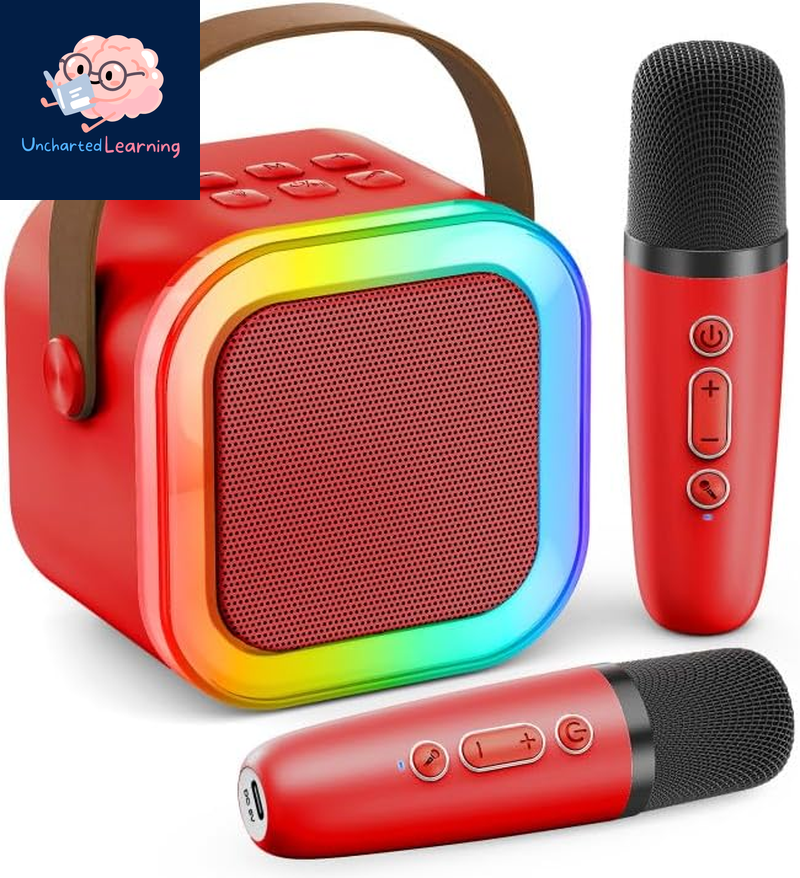 Karaoke Machine for Kids Adults, Portable Bluetooth Mini Karaoke Microphone Singing Speaker with 2 Wireless Mic and Light,Toys for All Smartphones,Birthday, Family,Home Party (Rose Gold)