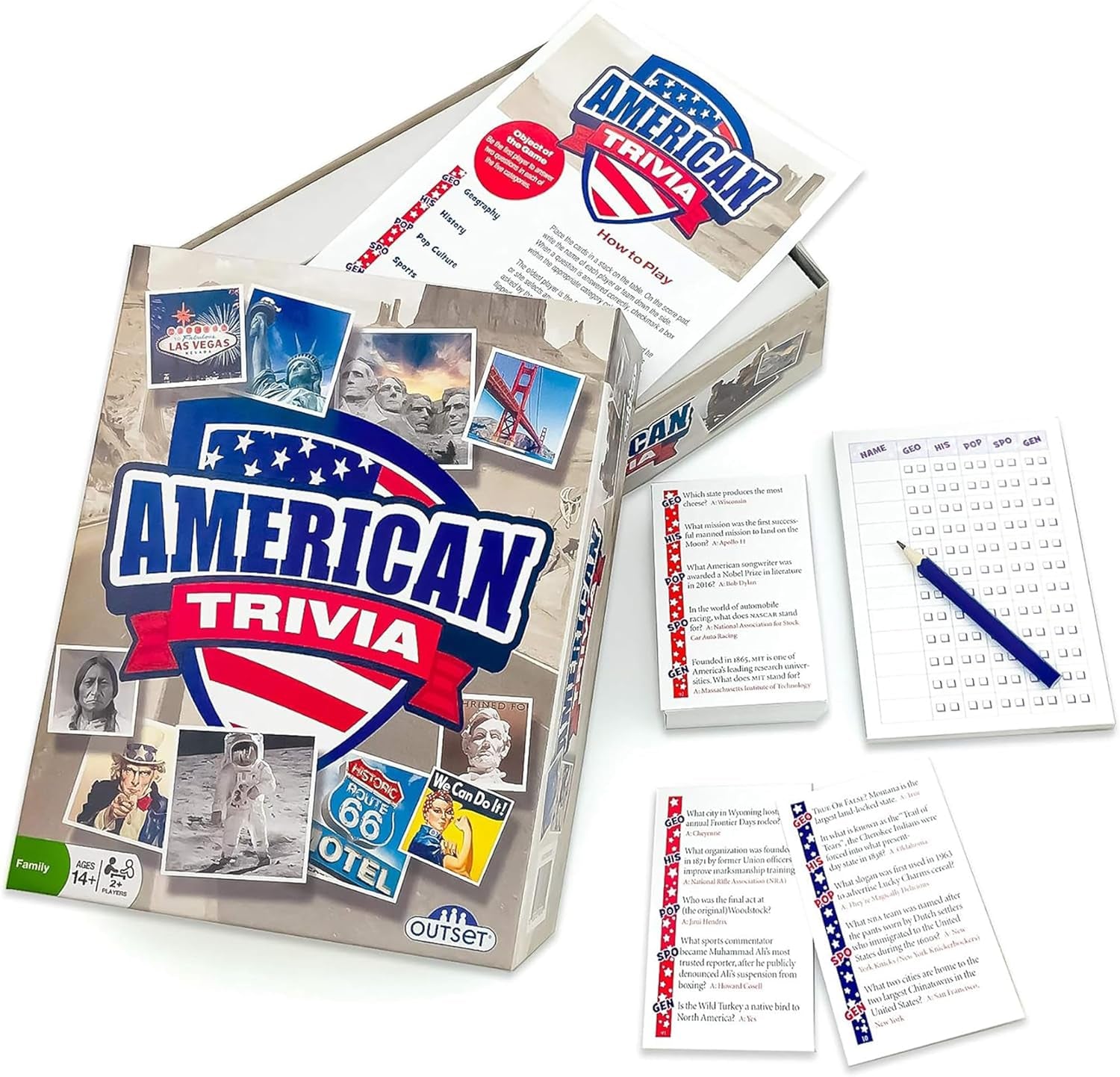 Outset Media American Trivia Game (Amazon Exclusive) – 5 Categories to Choose from and 1,000 Questions – for Ages 14 and Up