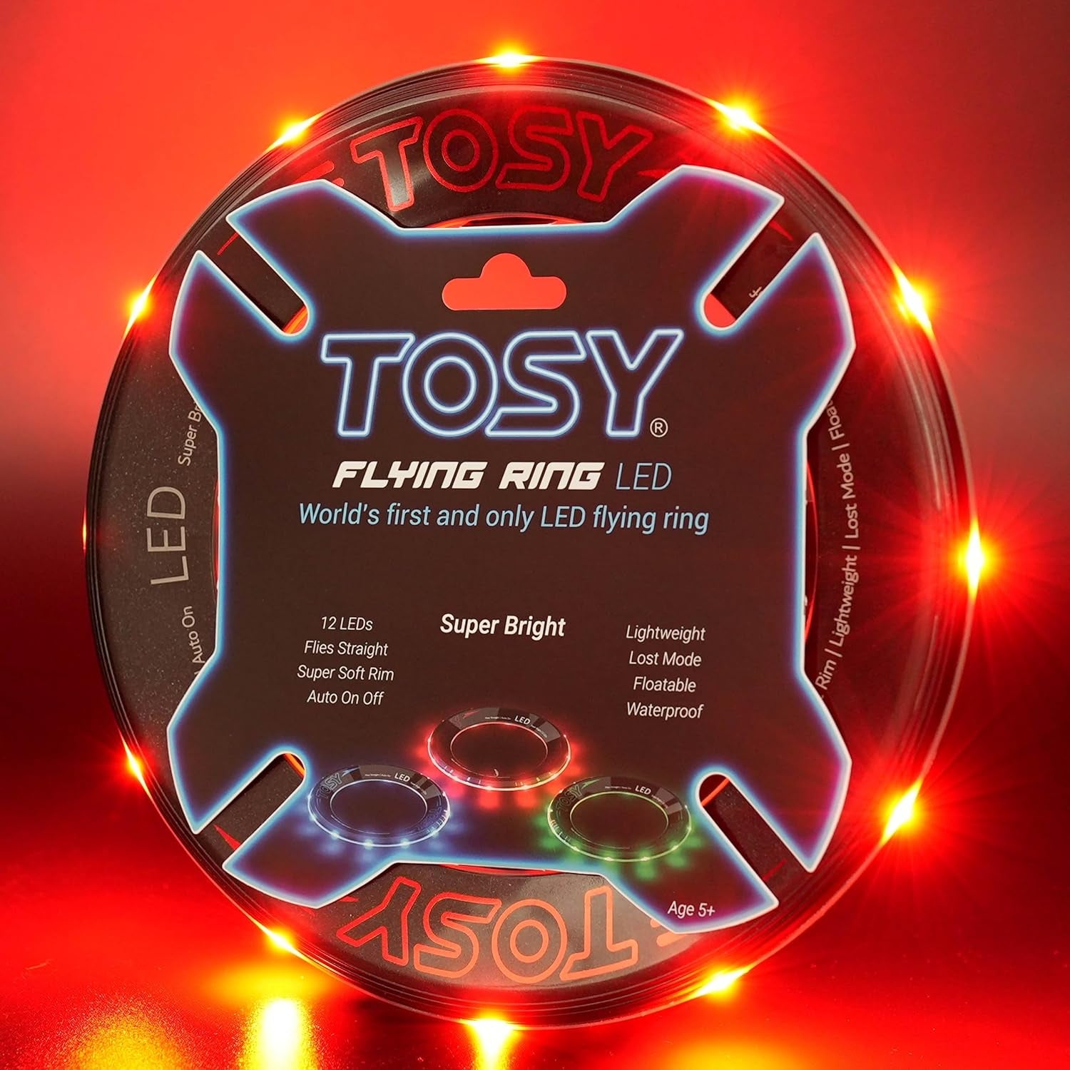 Flying Ring - 12 Leds, Super Bright, Soft & Photoluminescent Rim, Auto Light Up, Safe, Waterproof, Lightweight Frisbee, Cool Fun Birthday, Camping & Outdoor/Indoor Gift Toy for Boys/Girls/Kids