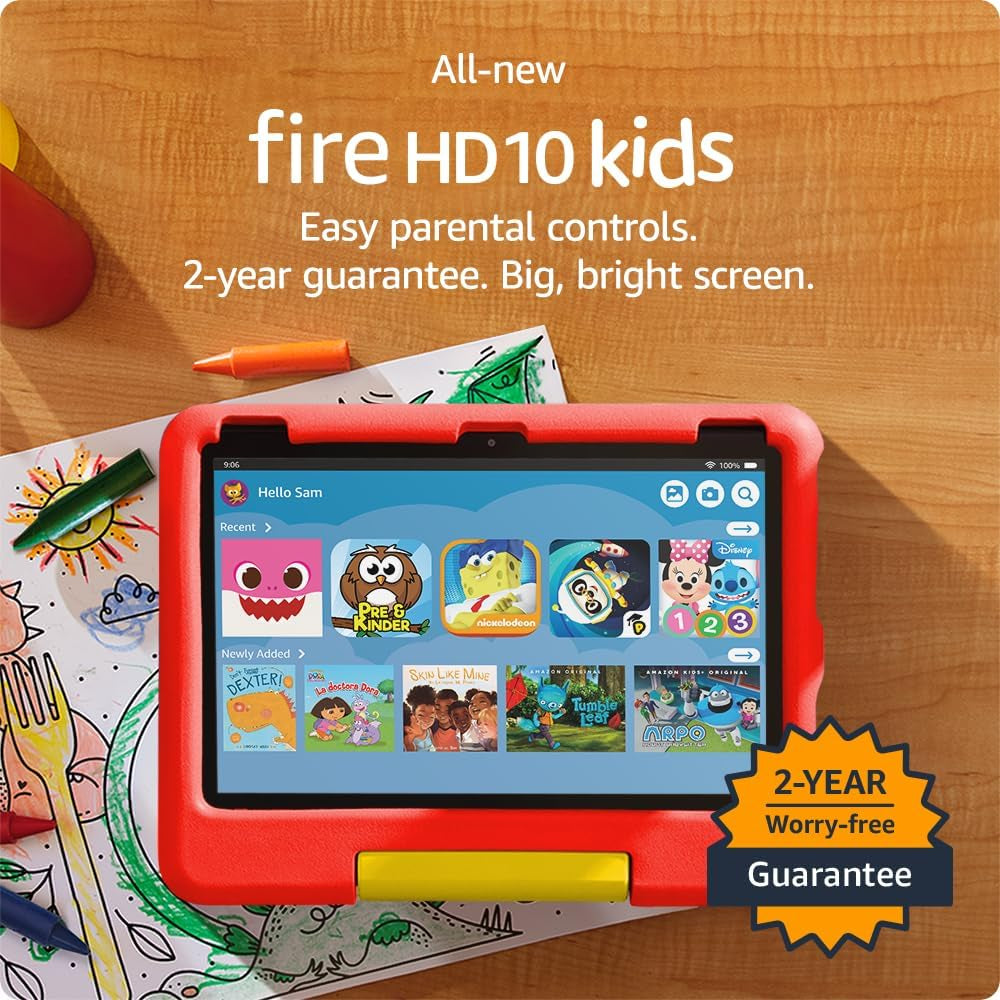 Amazon Fire 10 HD Kids Tablet- 2023, Ages 3-7 | Bright 10.1" HD Screen with Ad-Free Content and Parental Controls Included, 13-Hr Battery, 32 GB, Pink