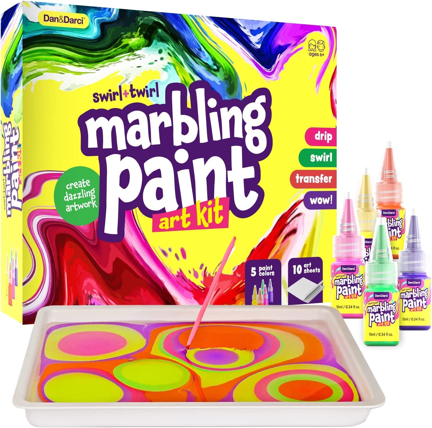 Marbling Paint Art Kit for Kids - Arts & Crafts Gifts for Girls & Boys Ages 6-12 Years Old - Easter Craft Kits Set - Paint Gift Ideas Activities Toys Age 6 7 8 9 10 Year Olds - Marble Painting Kits