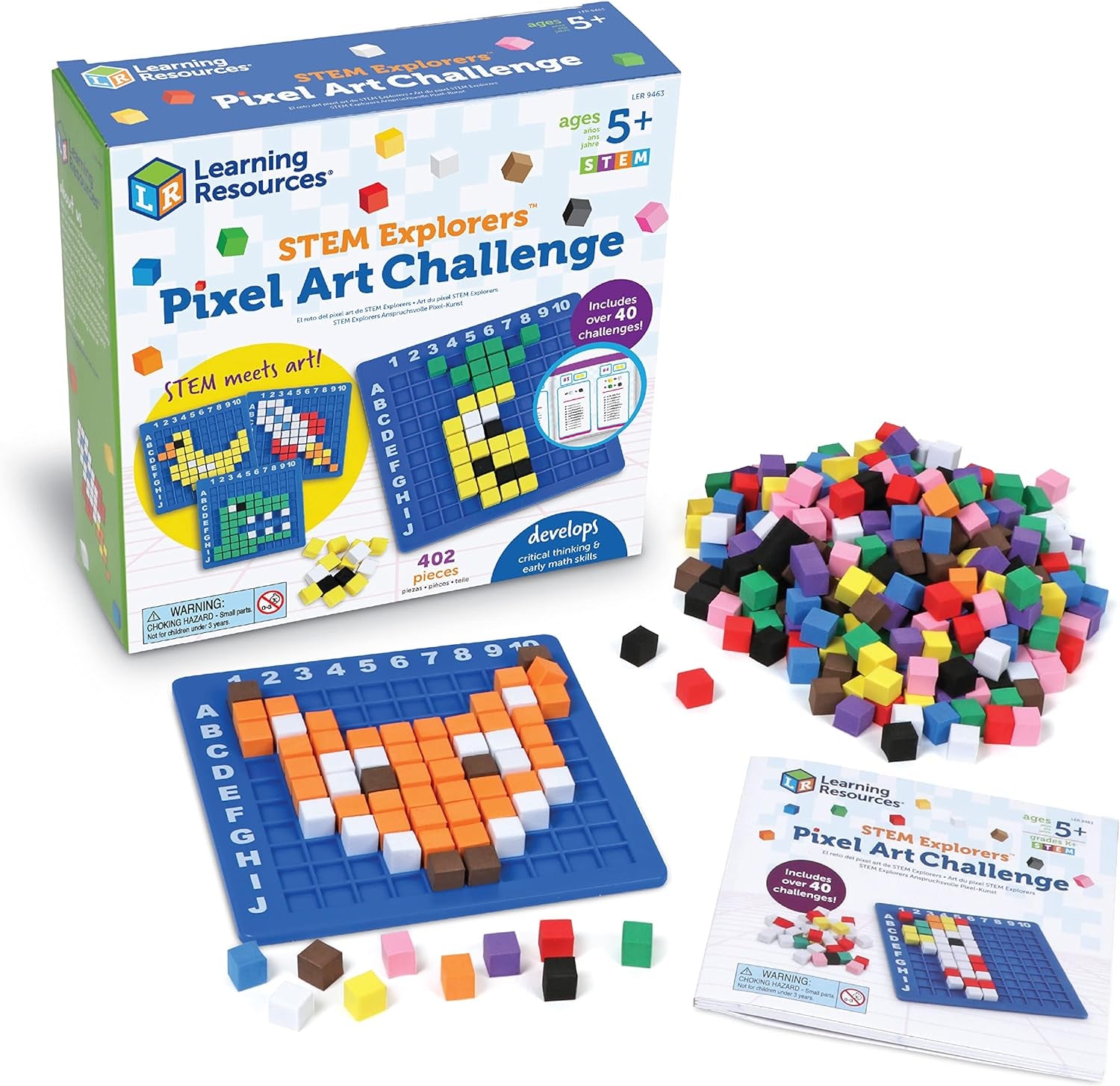 Learning Resources STEM Explorers Pixel Art Challenge, 402 Pieces, Ages 5+, STEM Toys for Kids, Coding Basics for Kids, STEM Activities for Classroom, Medium