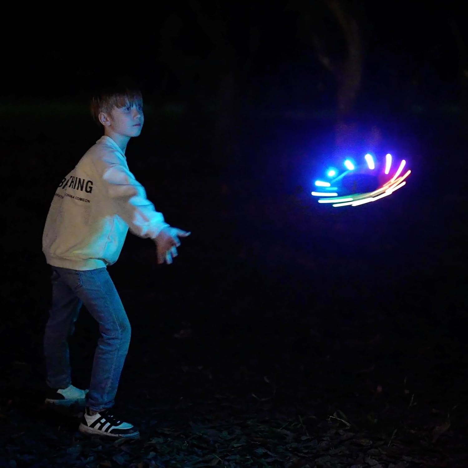 Flying Ring - 12 Leds, Super Bright, Soft & Photoluminescent Rim, Auto Light Up, Safe, Waterproof, Lightweight Frisbee, Cool Fun Birthday, Camping & Outdoor/Indoor Gift Toy for Boys/Girls/Kids