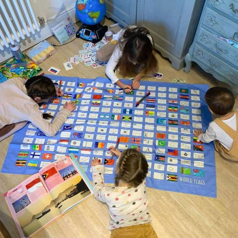 World Map Kid'S Coloring Tablecloth - Color Your Own Map of the World - Educational Geography Learning Activity for Children with Washable Felt Tip Fabric Markers - 50X33In