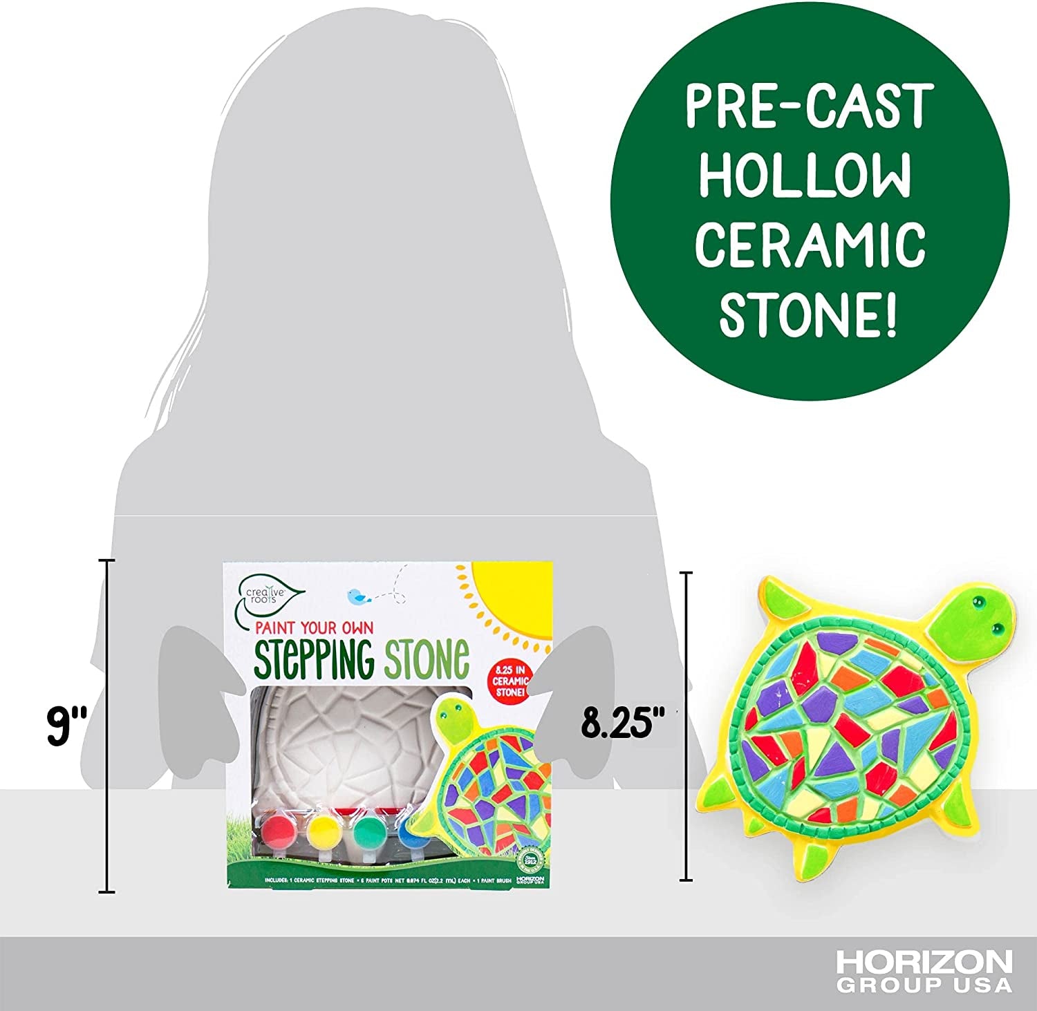 Creative Roots Mosaic Turtle DIY Stepping Stone Kit, Includes Ceramic Stone & 6 Vibrant Paints for Kids Ages 8+