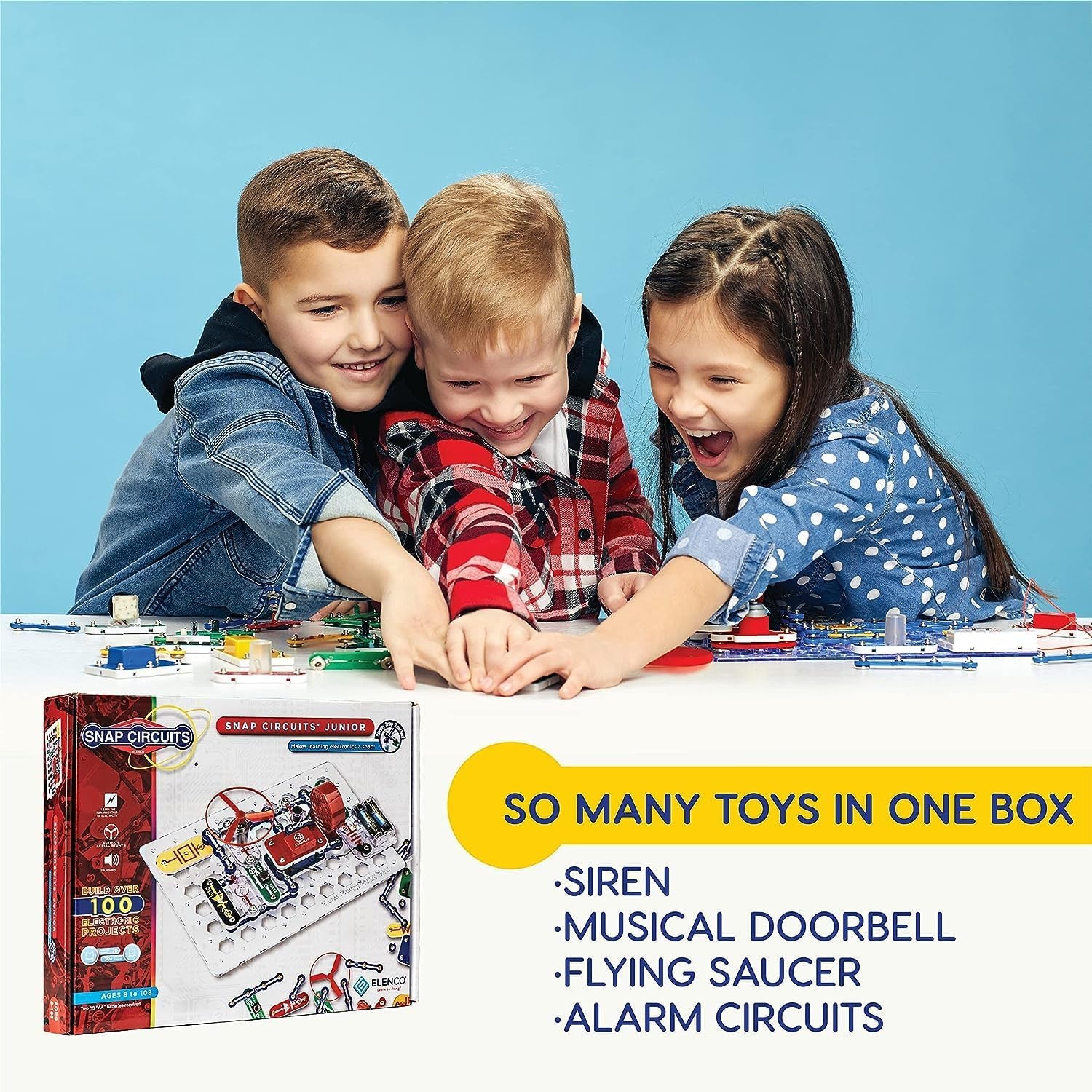 Snap Circuits Jr. SC-100 Electronics Exploration Kit, over 100 Projects, Full Color Project Manual, 28 Parts, STEM Educational Toy for Kids 8 +