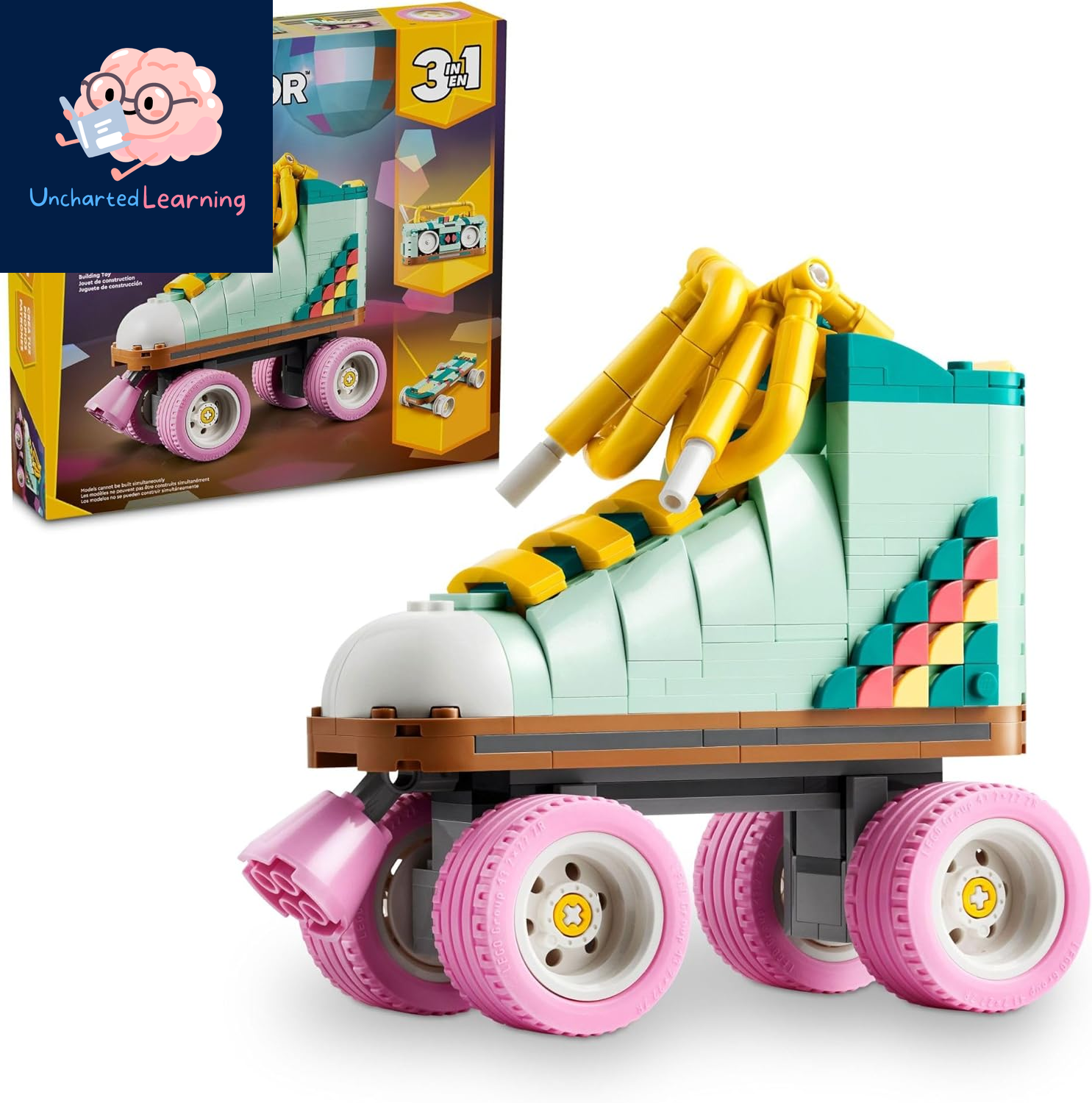 Creator 3 in 1 Retro Roller Skate Building Kit, Transforms from Roller Skate Toy to Mini Skateboard to Boom Box Radio, Birthday Gift for Skaters, Cool Toy for Boys and Girls Ages 8 and Up, 31148