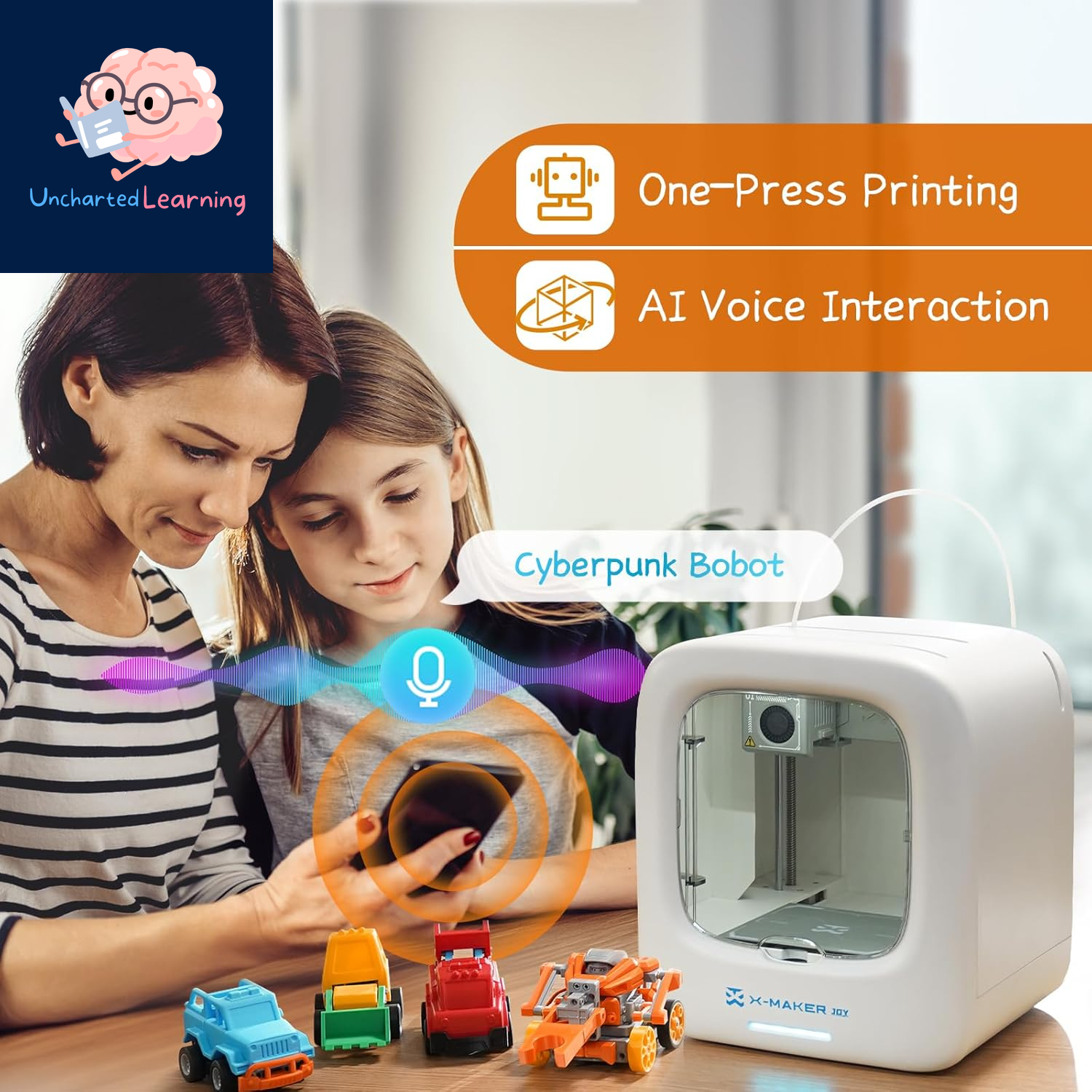 3D Printer for Kids, Beginner 3D Printer with 8 PLA Filament Set, Huge Toy Library & Modify, Wi-Fi & App Control, Create STEM Toys, High Precision, W/ 15+ Mini 3D Design Module, X-Maker Joy