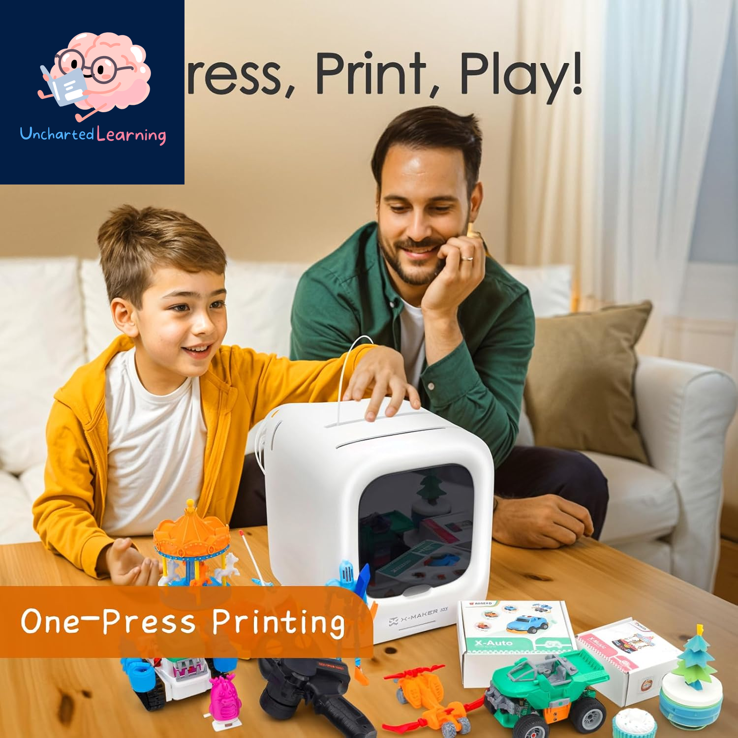 3D Printer for Kids, Beginner 3D Printer with 8 PLA Filament Set, Huge Toy Library & Modify, Wi-Fi & App Control, Create STEM Toys, High Precision, W/ 15+ Mini 3D Design Module, X-Maker Joy