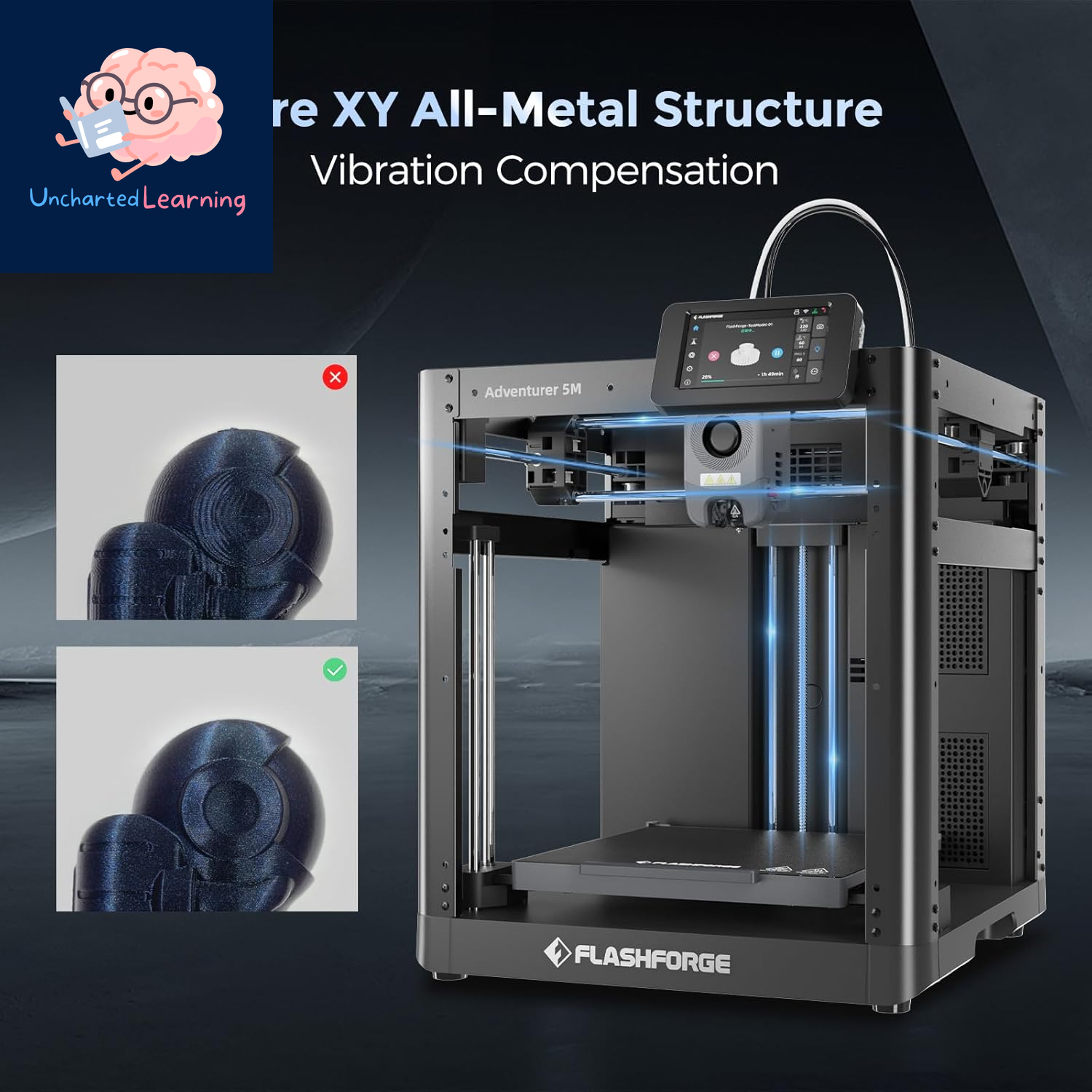 Adventurer 5M 3D Printer with Fully Auto Leveling, Max 600Mm/S High Speed Printing, 280°C Direct Extruder with 3S Detachable Nozzle, Core XY All Metal Structure, Print Size 220X220X220Mm